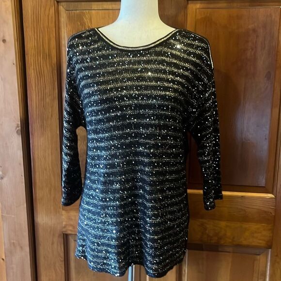 BOGO
Sparkley Black & Gold Stripe Lindsey Pullover - Picture 1 of 7